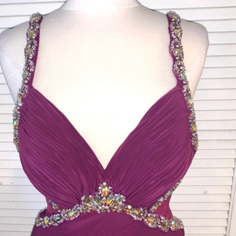 Tony Bowls Evening Gown Magenta with Rhinestones Size 4 - Picture 3 of 13